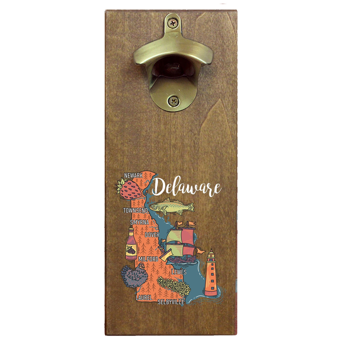 Torched Products Barware Delaware State Map Design Cap Catching Magnetic Bottle Opener