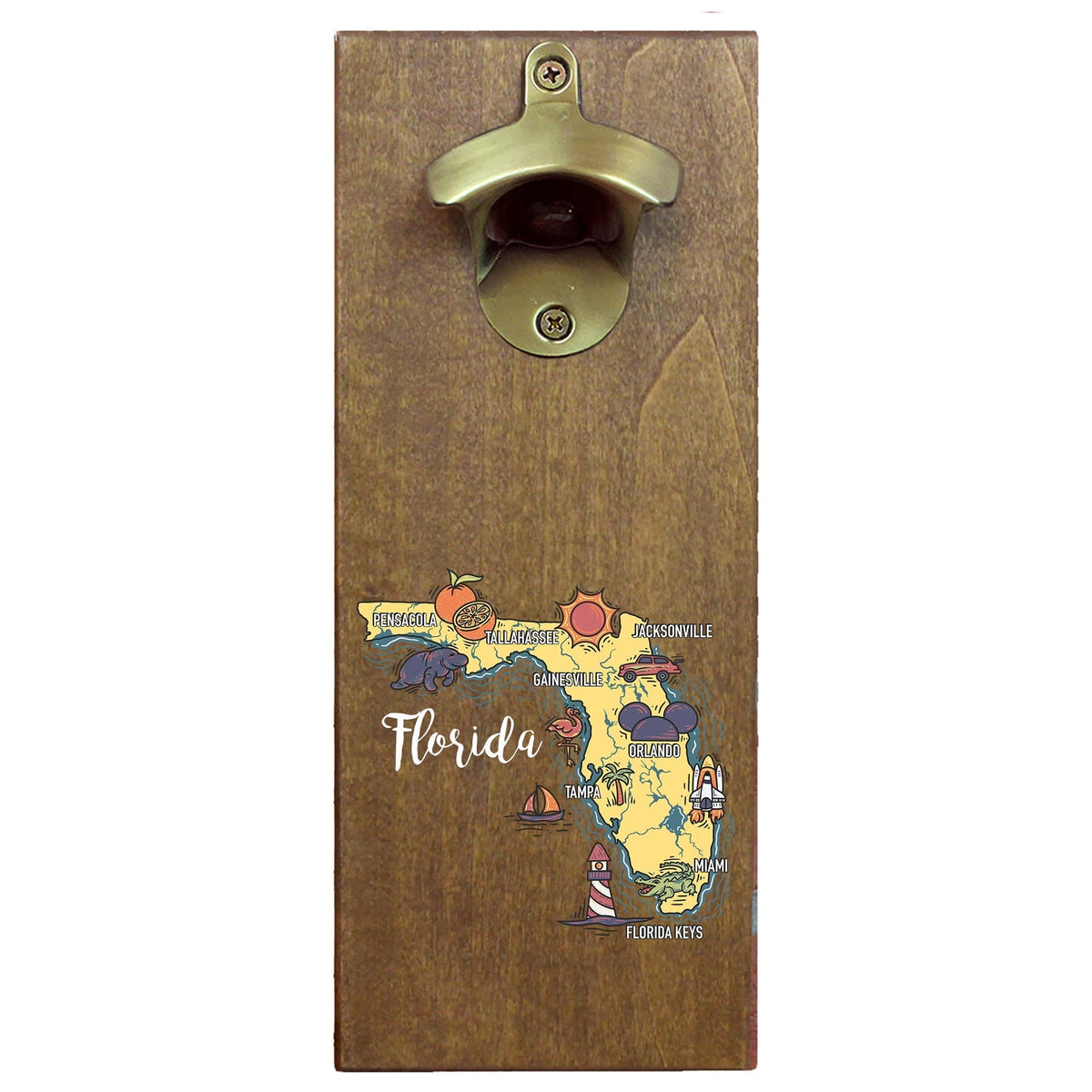 Torched Products Barware Florida State Map Design Cap Catching Magnetic Bottle Opener