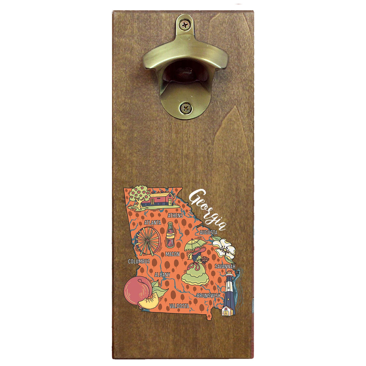 Torched Products Barware Georgia State Map Design Cap Catching Magnetic Bottle Opener