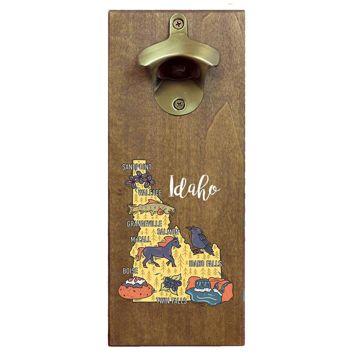 Torched Products Barware Idaho State Map Design Cap Catching Magnetic Bottle Opener