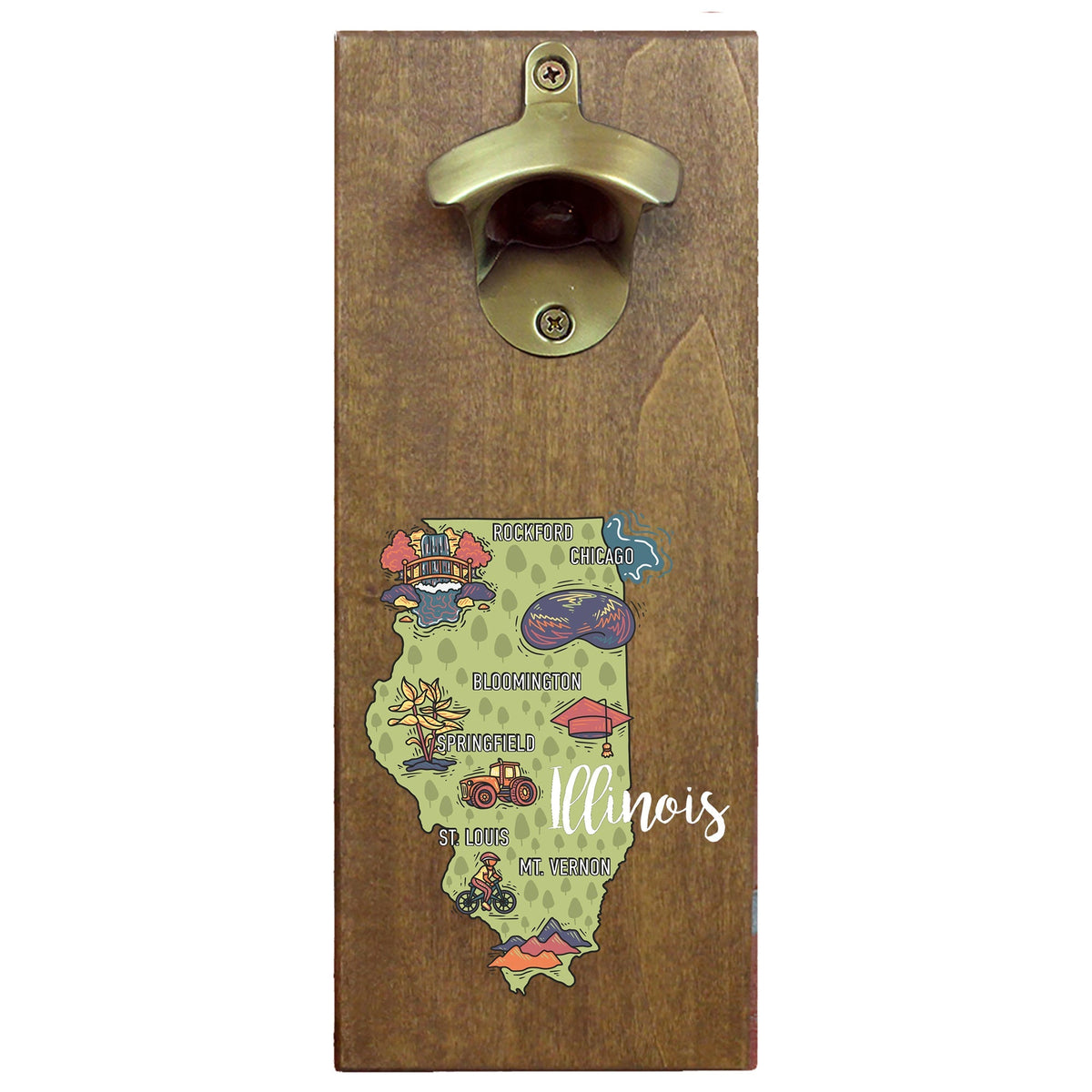 Torched Products Barware Illinois State Map Design Cap Catching Magnetic Bottle Opener