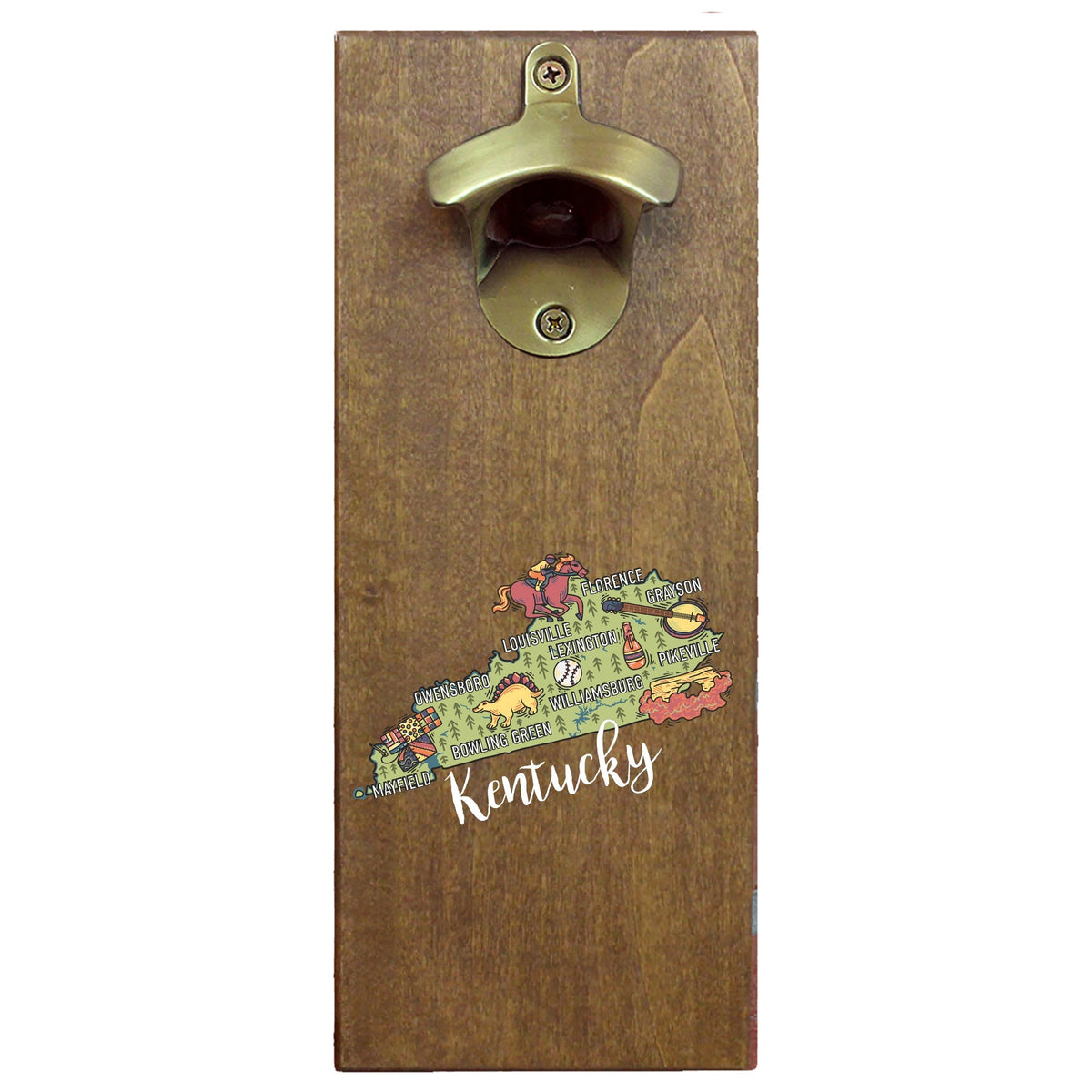Torched Products Barware Kentucky State Map Design Cap Catching Magnetic Bottle Opener