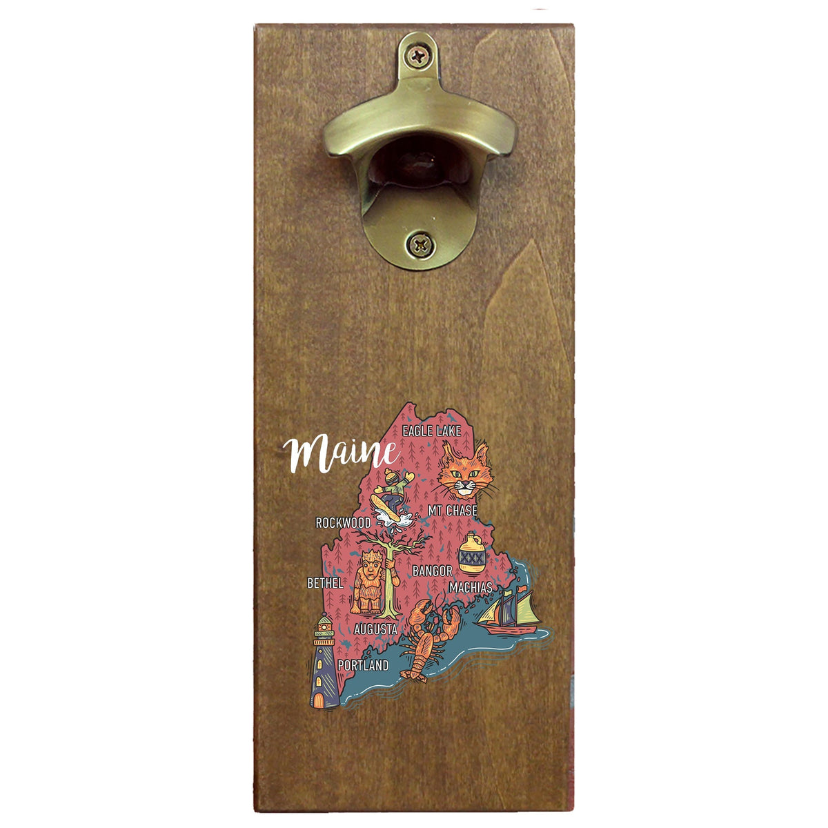 Torched Products Barware Maine State Map Design Cap Catching Magnetic Bottle Opener