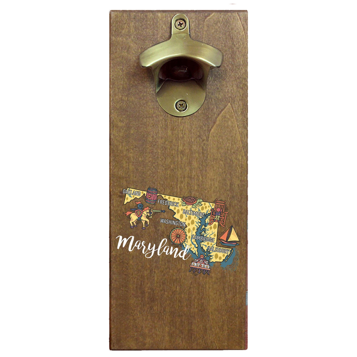 Torched Products Barware Maryland State Map Design Cap Catching Magnetic Bottle Opener