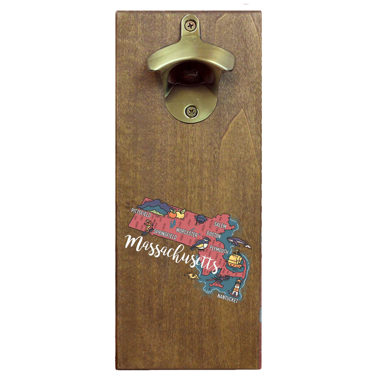 Torched Products Barware Massachusetts State Map Design Cap Catching Magnetic Bottle Opener