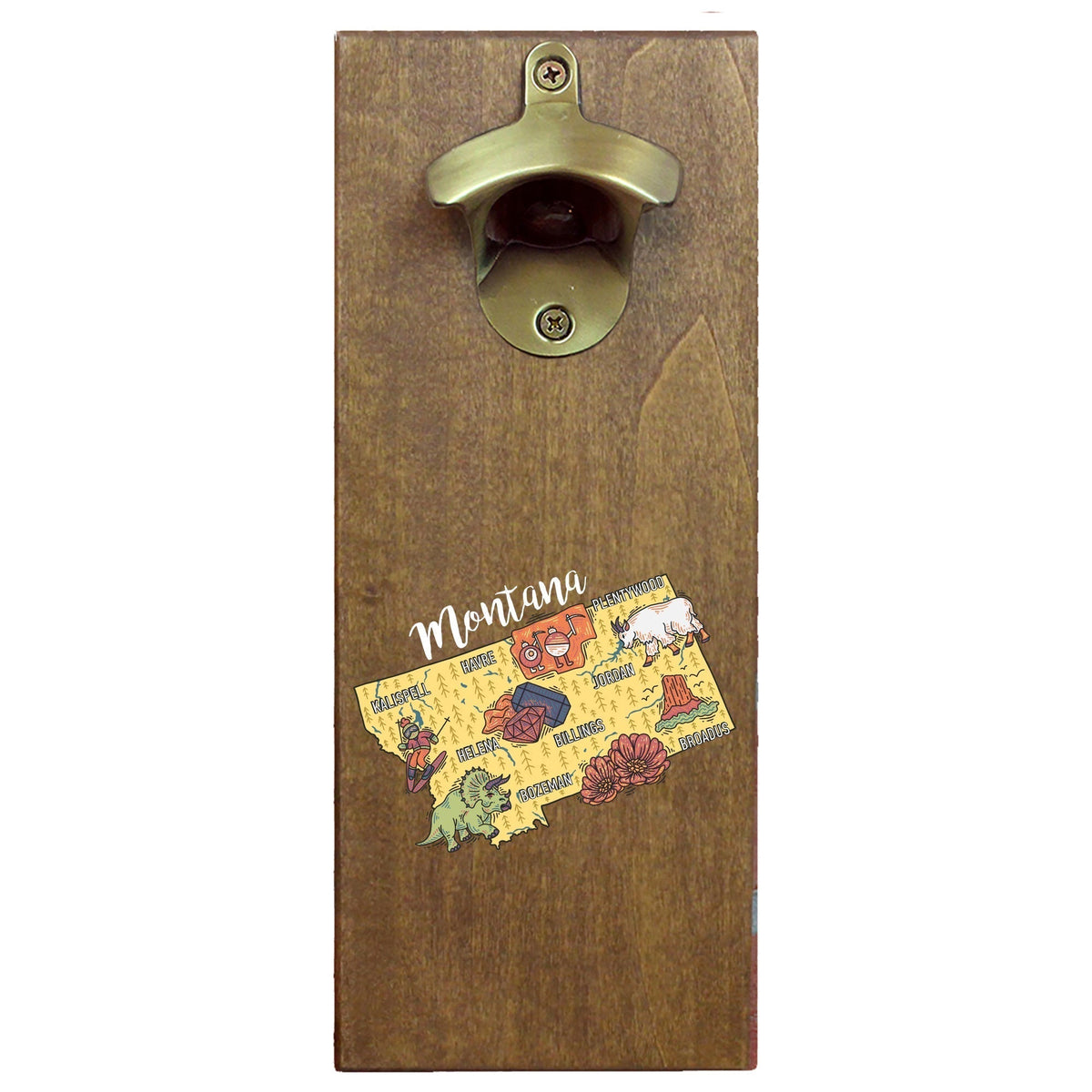 Torched Products Barware Montana State Map Design Cap Catching Magnetic Bottle Opener