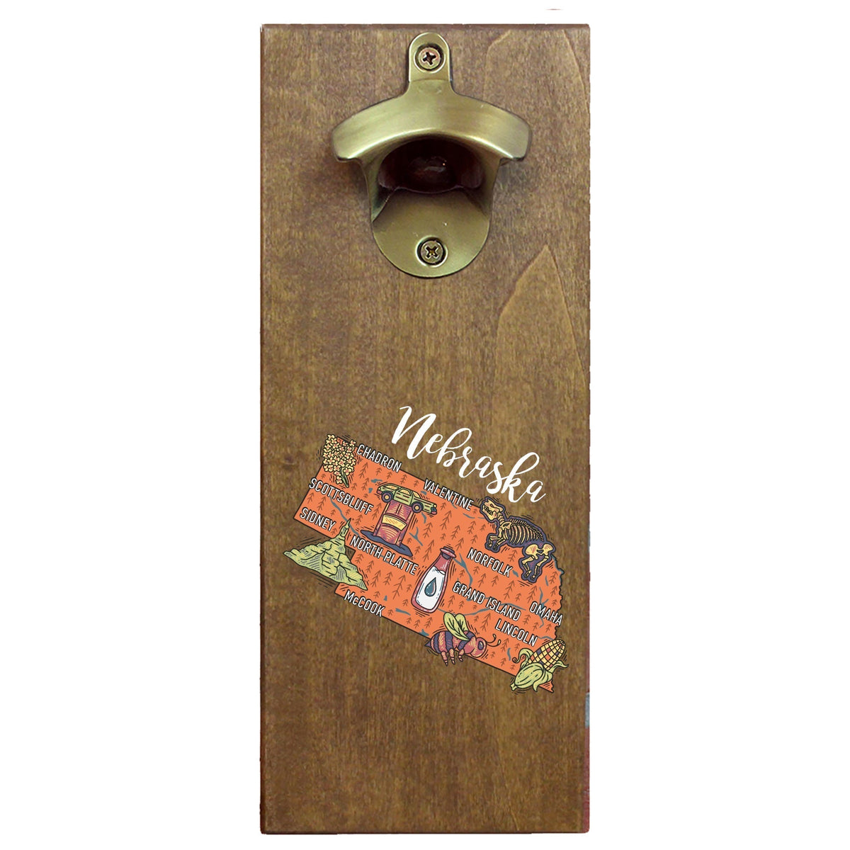 Torched Products Barware Nebraska State Map Design Cap Catching Magnetic Bottle Opener