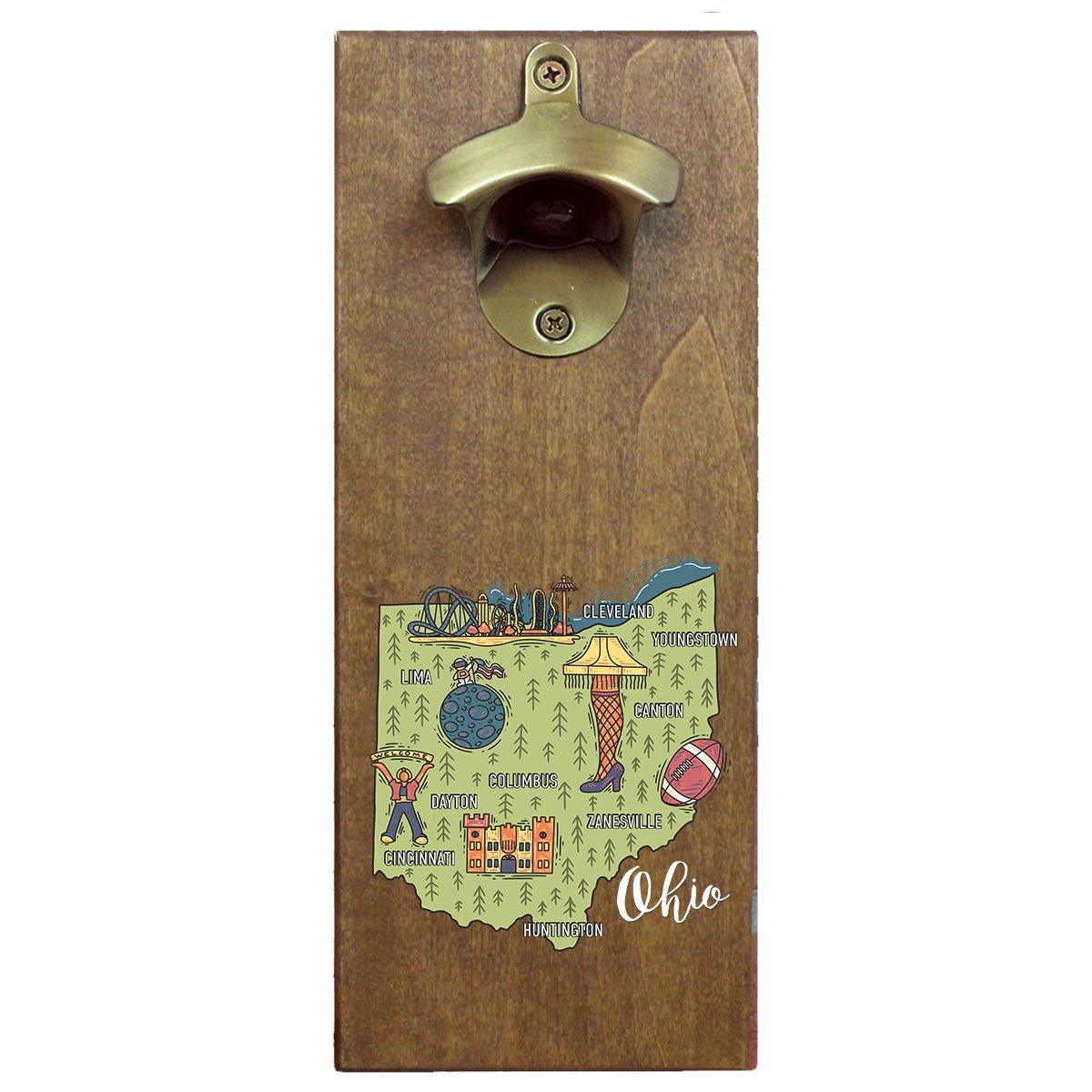 Torched Products Barware Ohio State Map Design Cap Catching Magnetic Bottle Opener