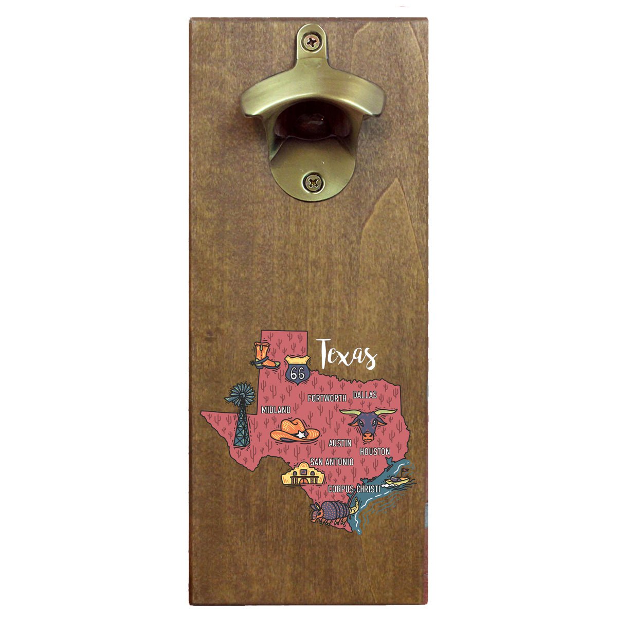 Torched Products Barware Texas State Map Design Cap Catching Magnetic Bottle Opener