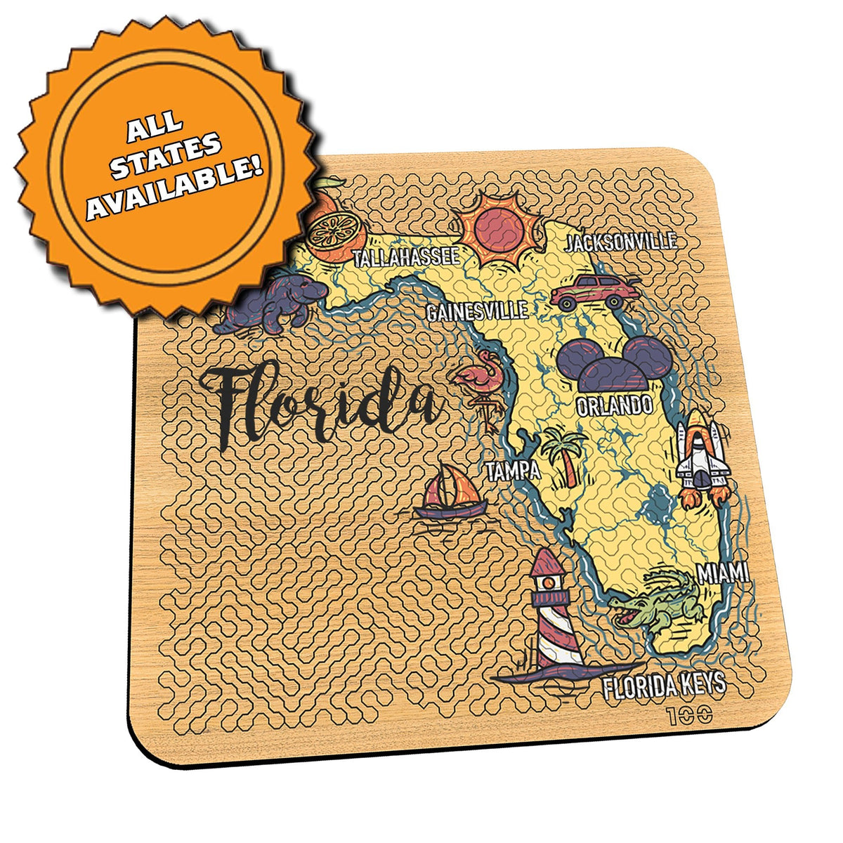 Torched Products Barware State Map Design Mind Bending Octagonal 100 Piece Puzzle