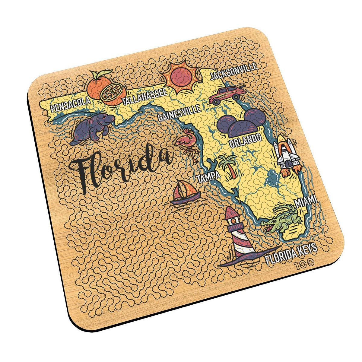 Torched Products Barware Florida State Map Design Mind Bending Octagonal 100 Piece Puzzle
