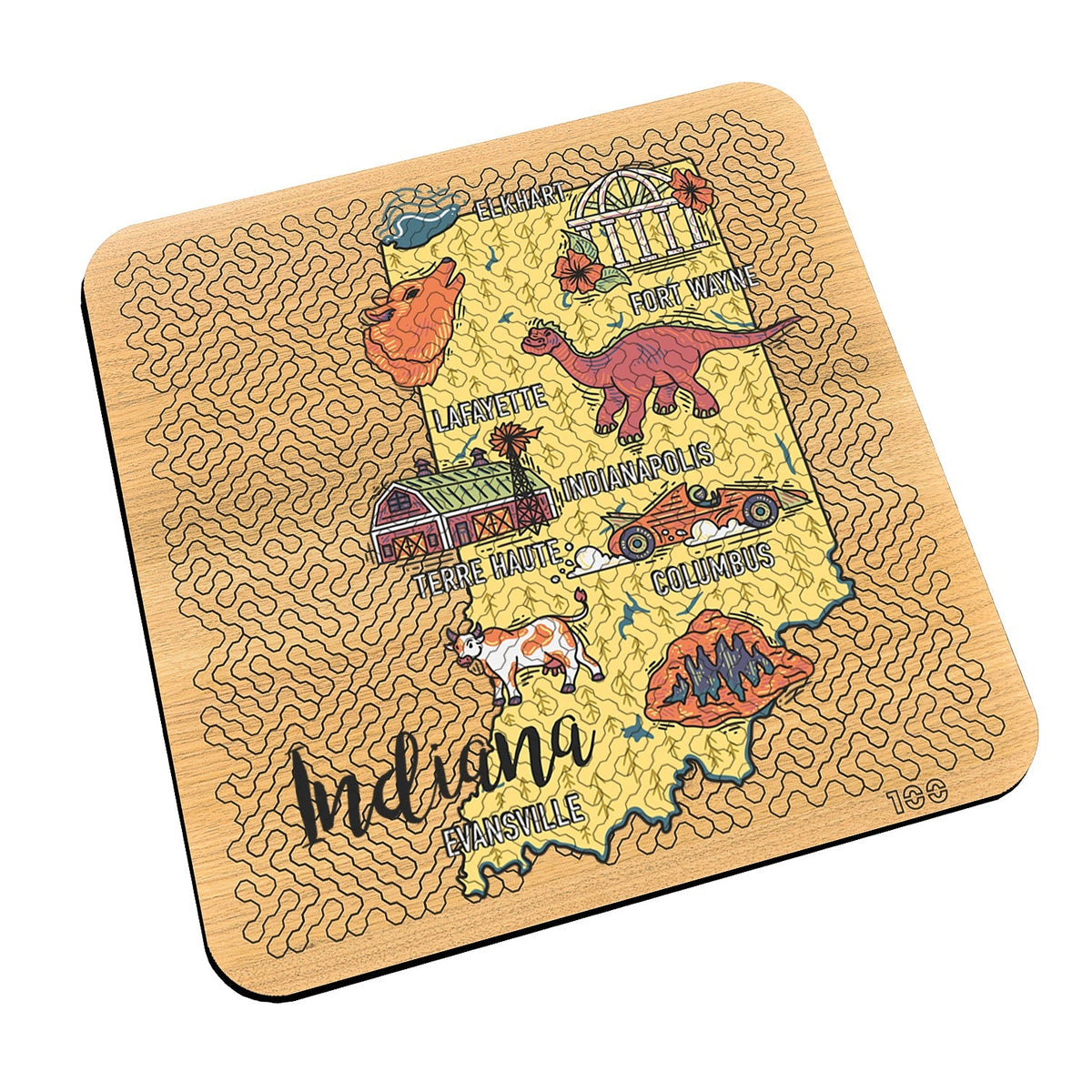 Torched Products Barware Indiana State Map Design Mind Bending Octagonal 100 Piece Puzzle