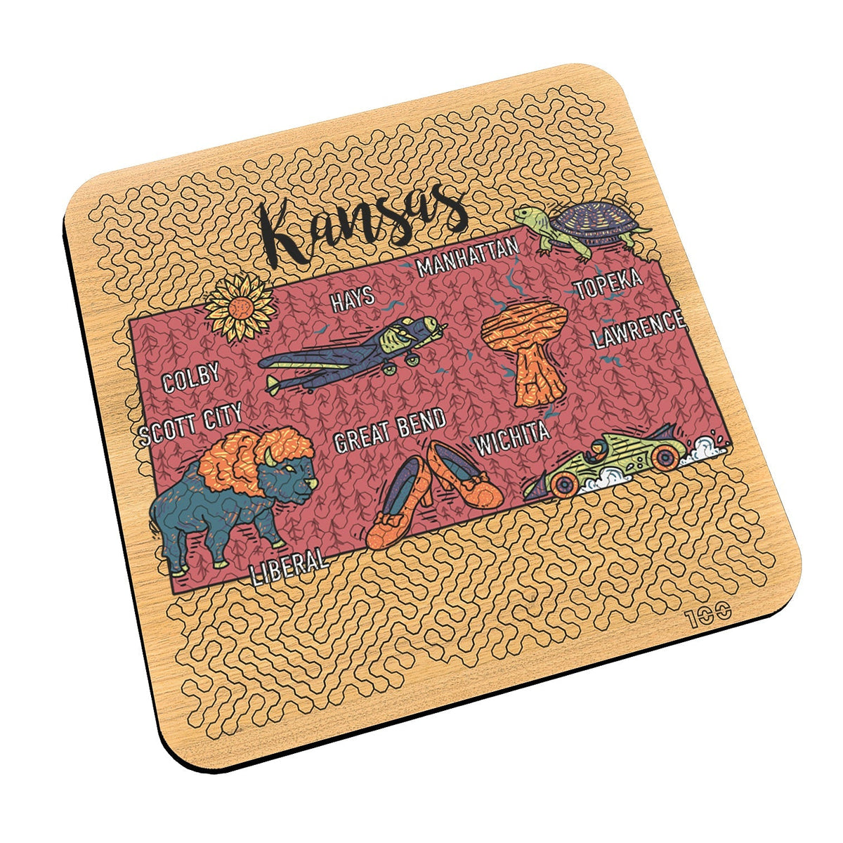 Torched Products Barware Kansas State Map Design Mind Bending Octagonal 100 Piece Puzzle