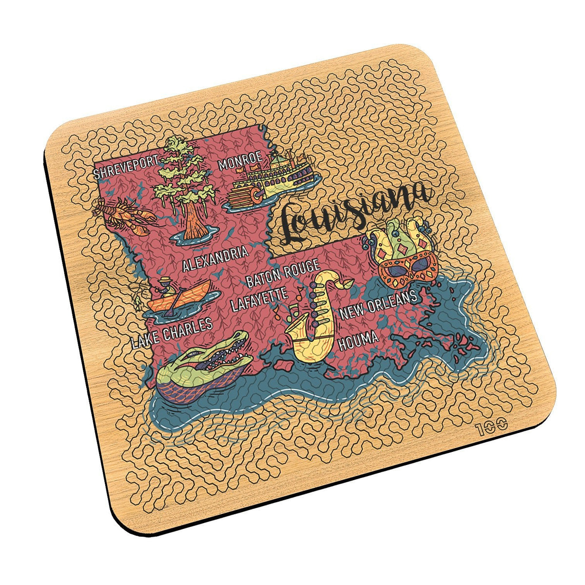 Torched Products Barware Louisiana State Map Design Mind Bending Octagonal 100 Piece Puzzle