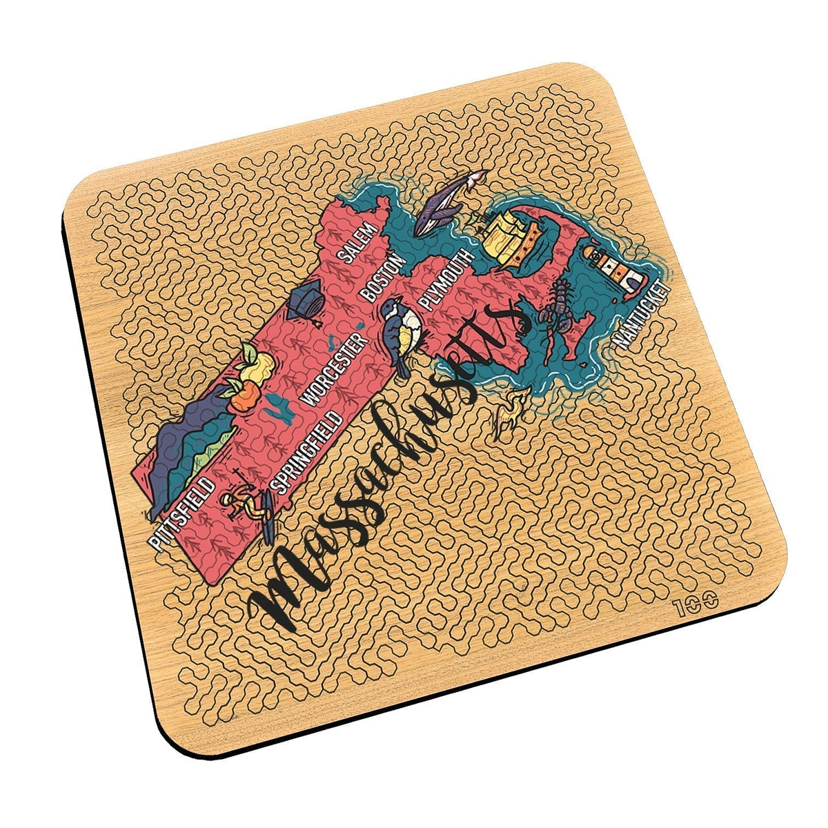 Torched Products Barware Massachusetts State Map Design Mind Bending Octagonal 100 Piece Puzzle