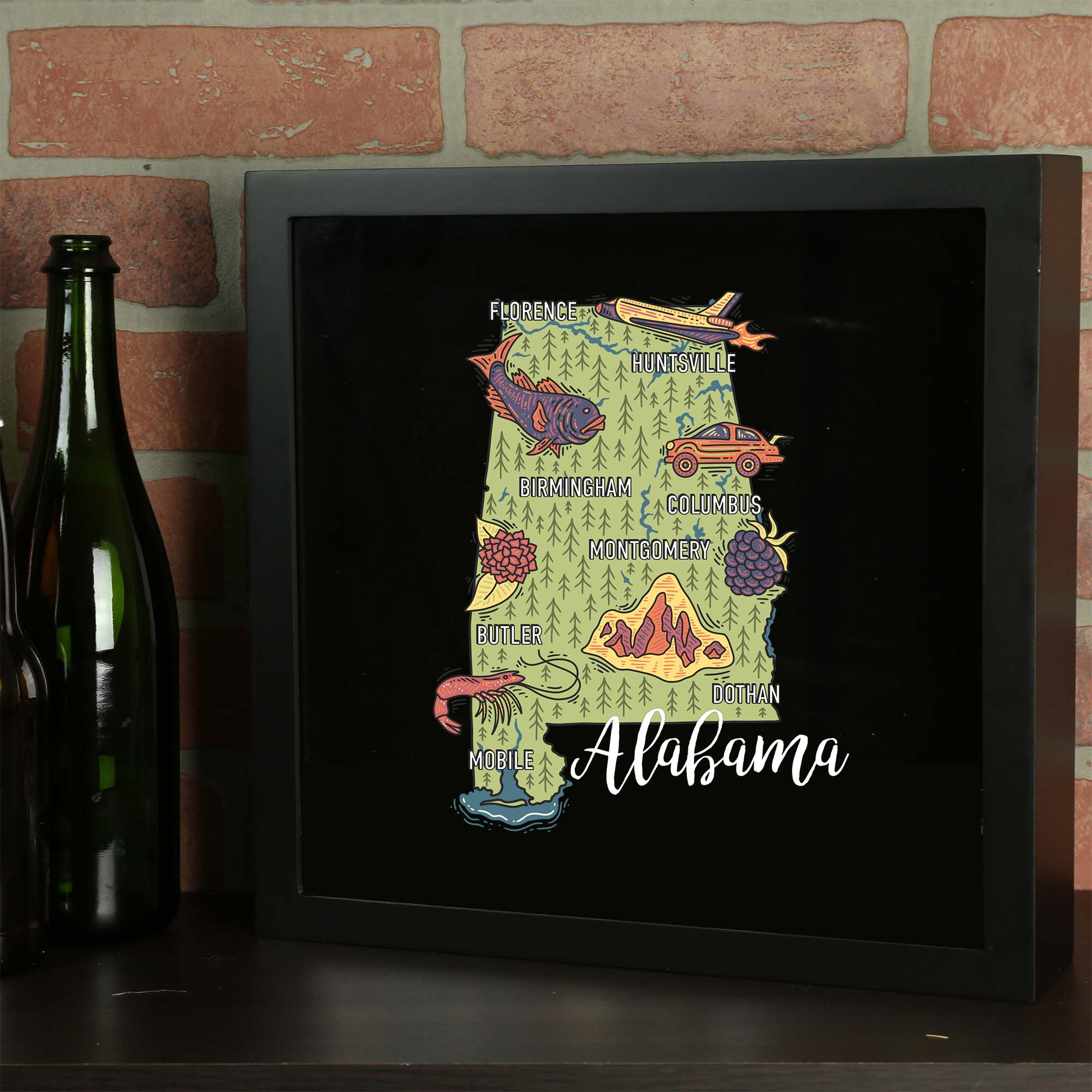 Torched Products Barware State Map Design Shadow Box