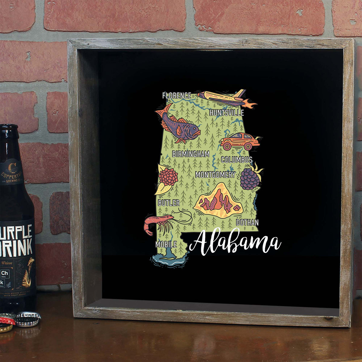 Torched Products Barware Alabama / Gray State Map Design Shadow Box