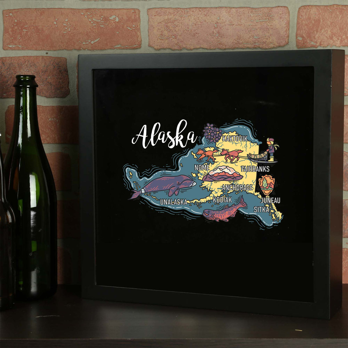 Torched Products Barware Alaska / Black State Map Design Shadow Box