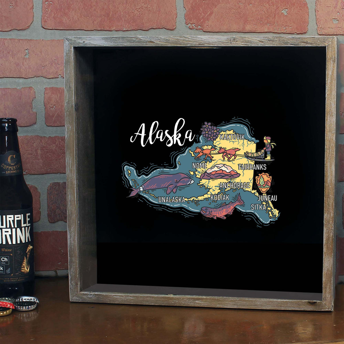 Torched Products Barware Alaska / Gray State Map Design Shadow Box