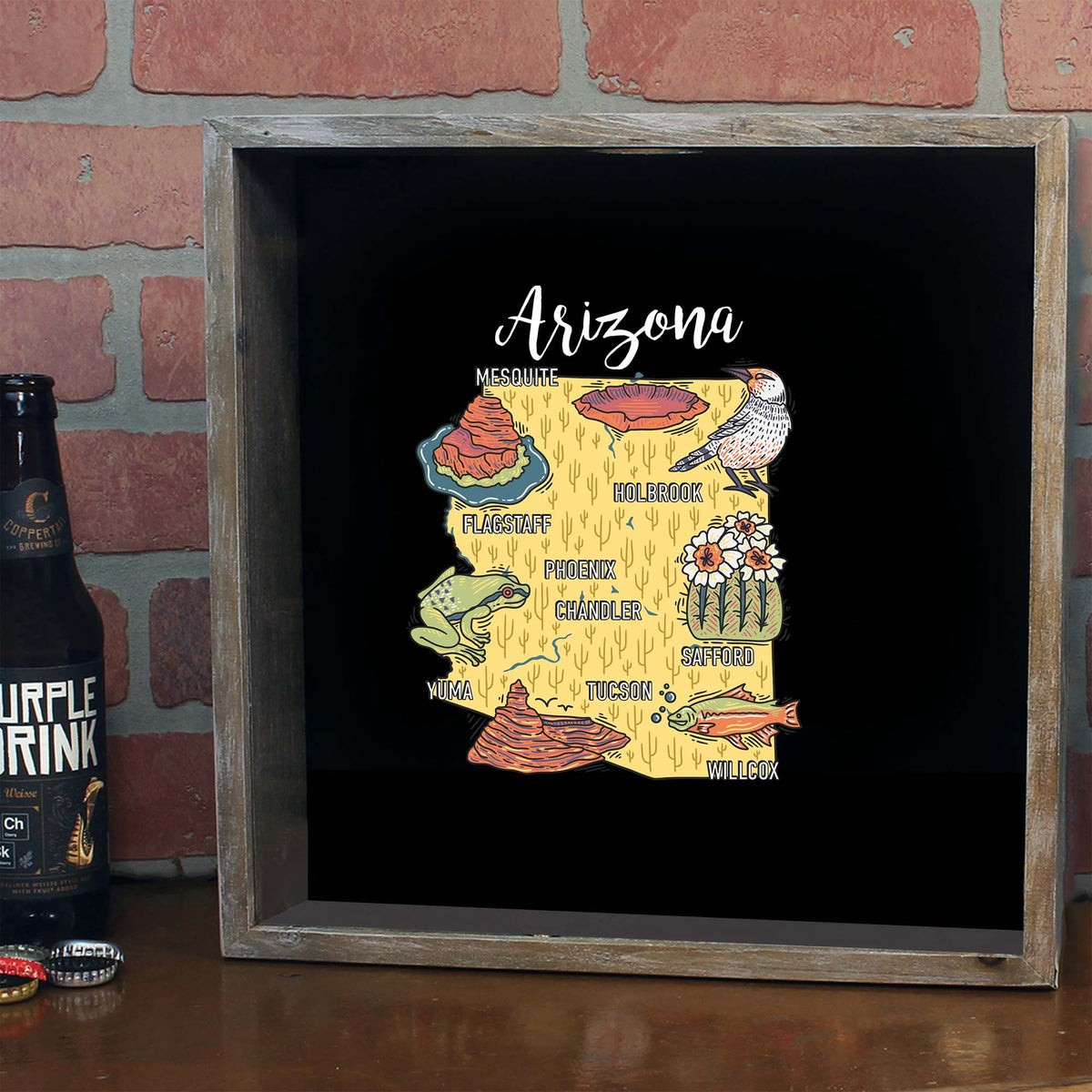 Torched Products Barware Arizona / Gray State Map Design Shadow Box