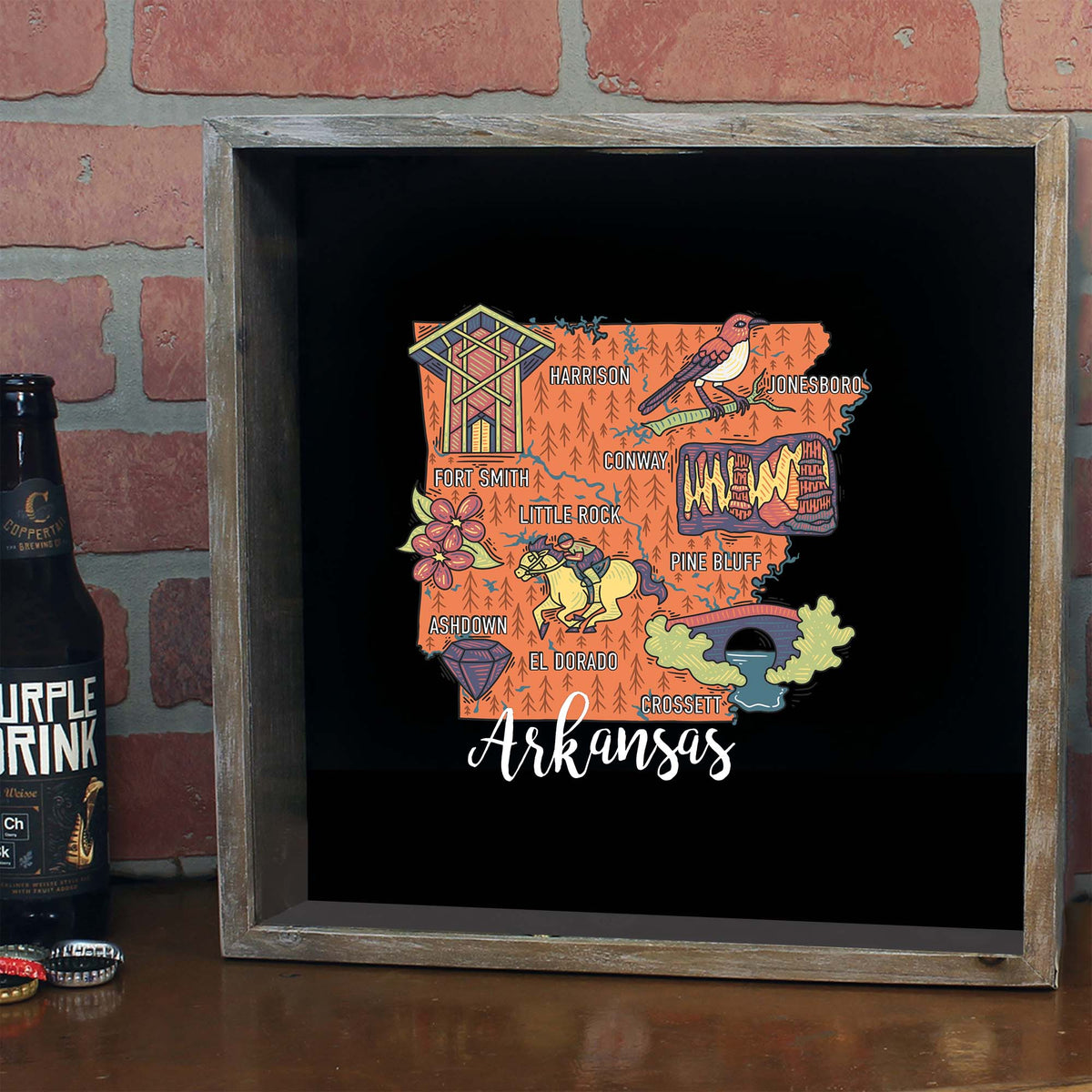 Torched Products Barware Arkansas / Gray State Map Design Shadow Box
