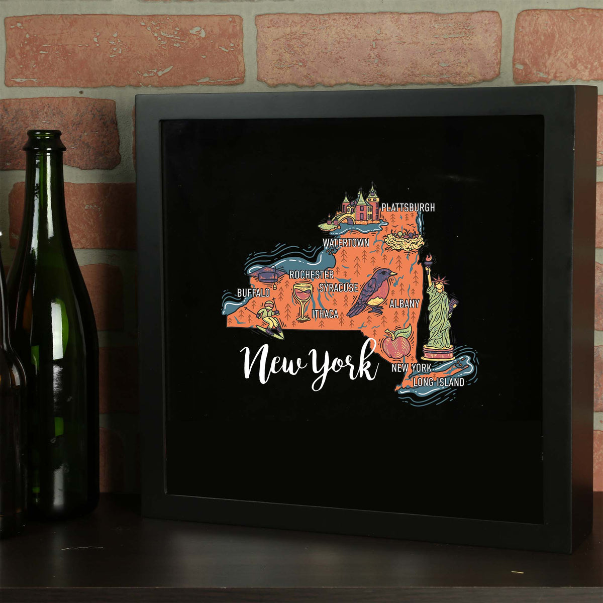 Torched Products Barware State Map Design Shadow Box