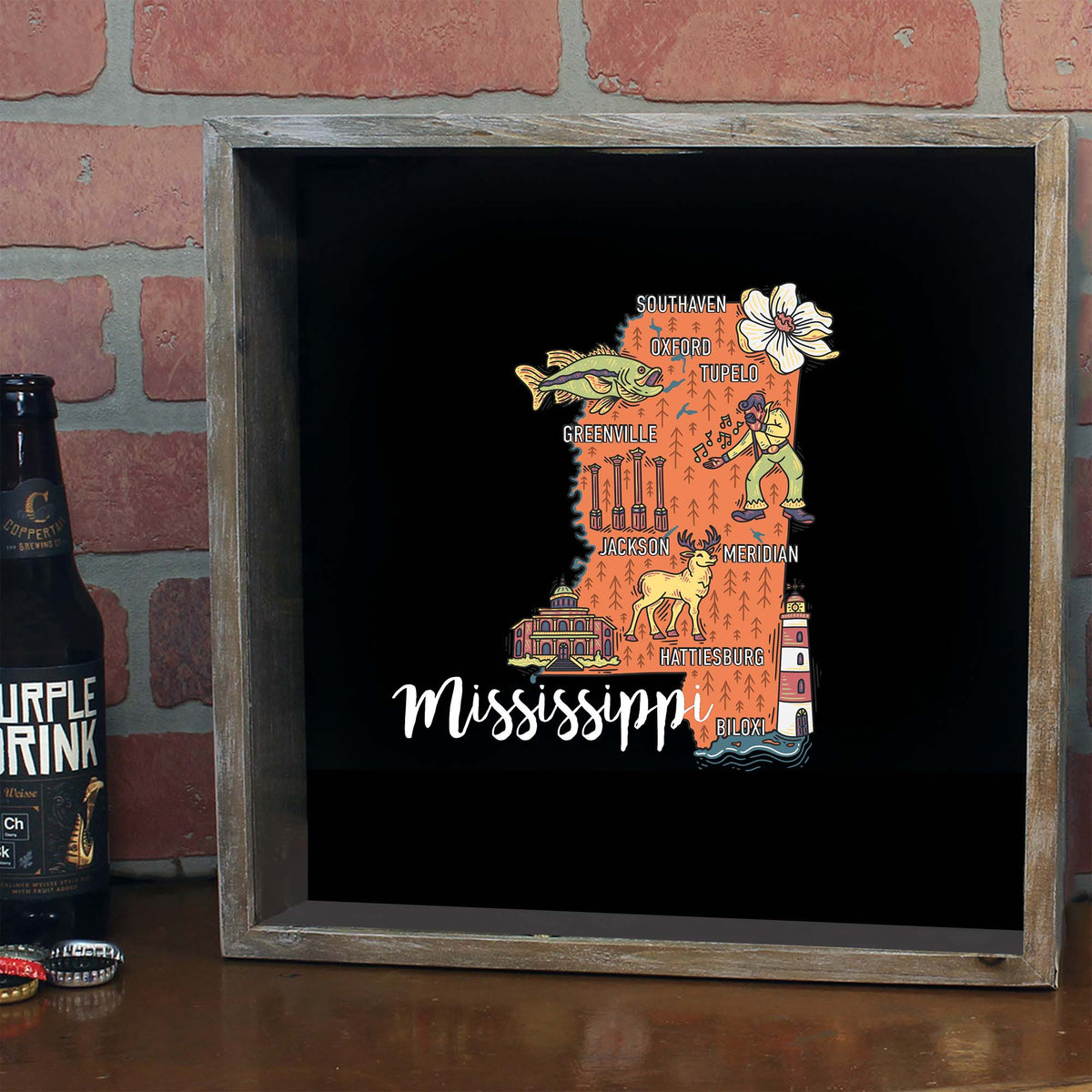 Torched Products Barware State Map Design Shadow Box