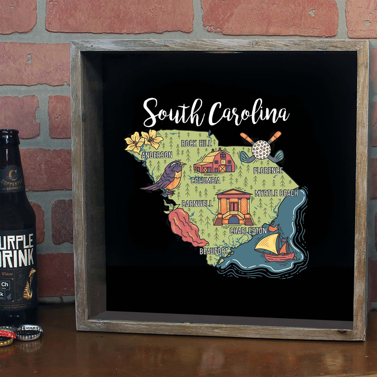 Torched Products Barware State Map Design Shadow Box