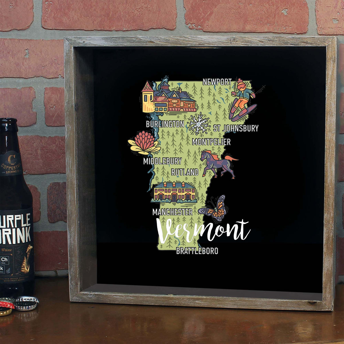 Torched Products Barware State Map Design Shadow Box