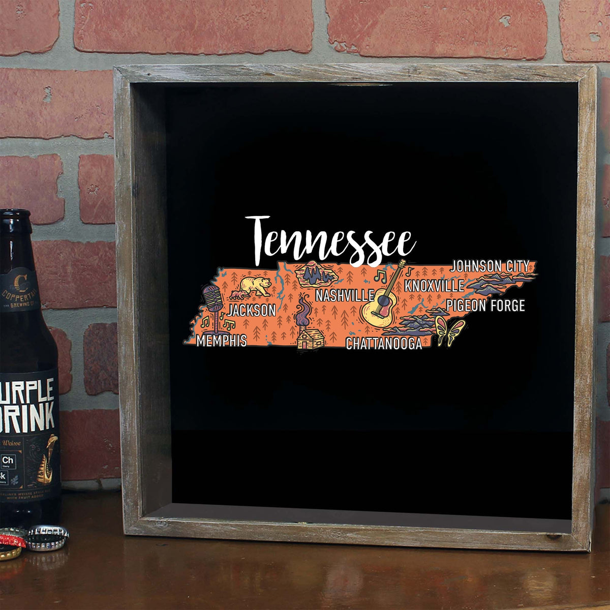 Torched Products Barware State Map Design Shadow Box