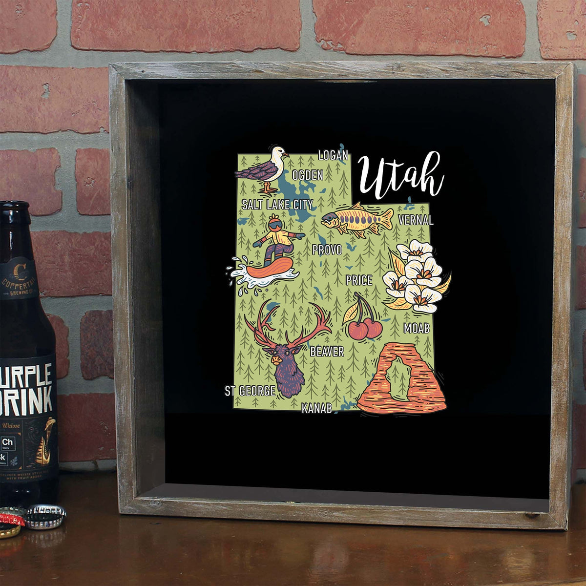Torched Products Barware State Map Design Shadow Box