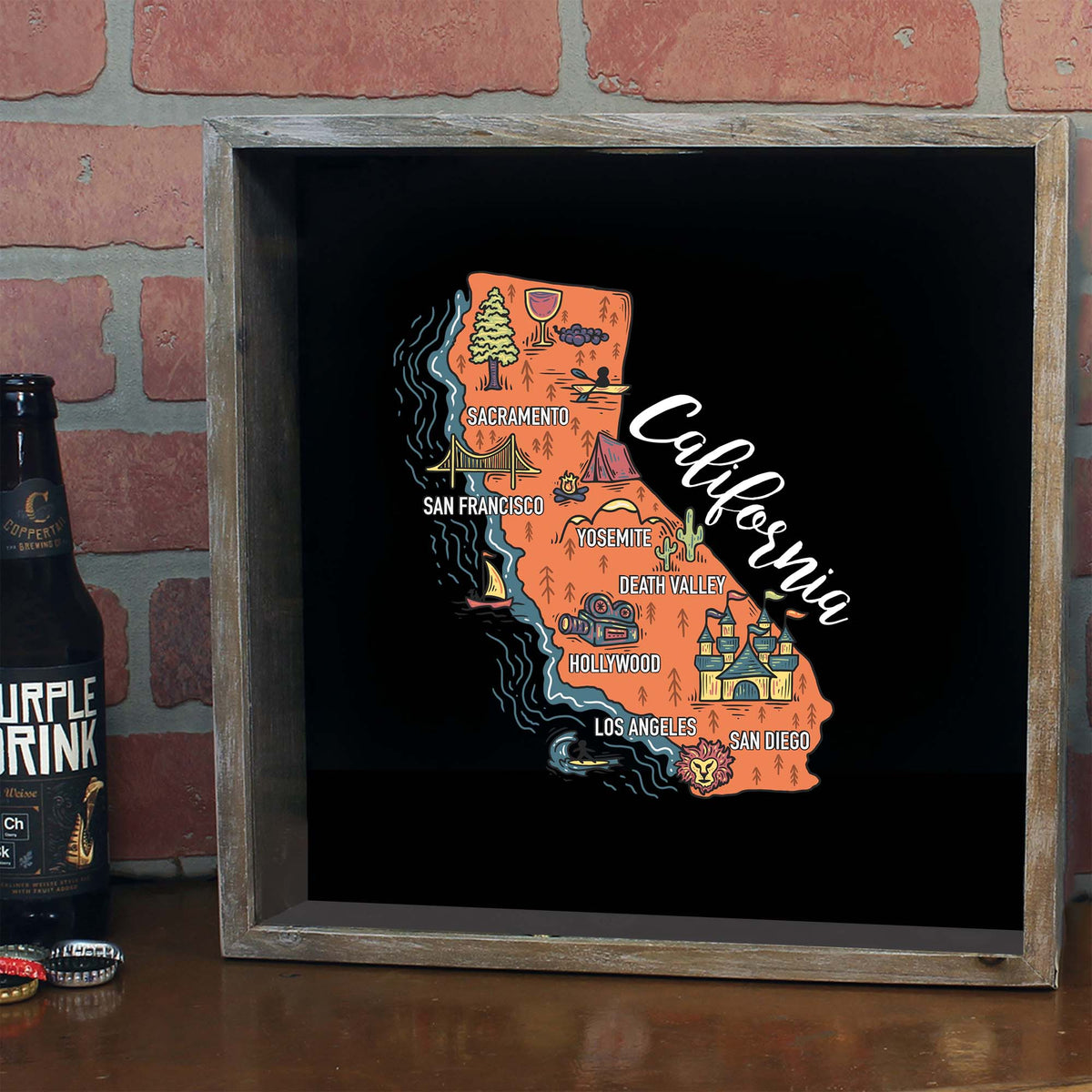Torched Products Barware California / Gray State Map Design Shadow Box