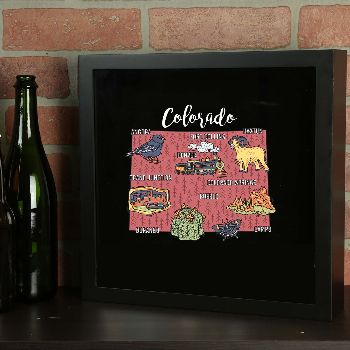 Torched Products Barware Colorado / Black State Map Design Shadow Box