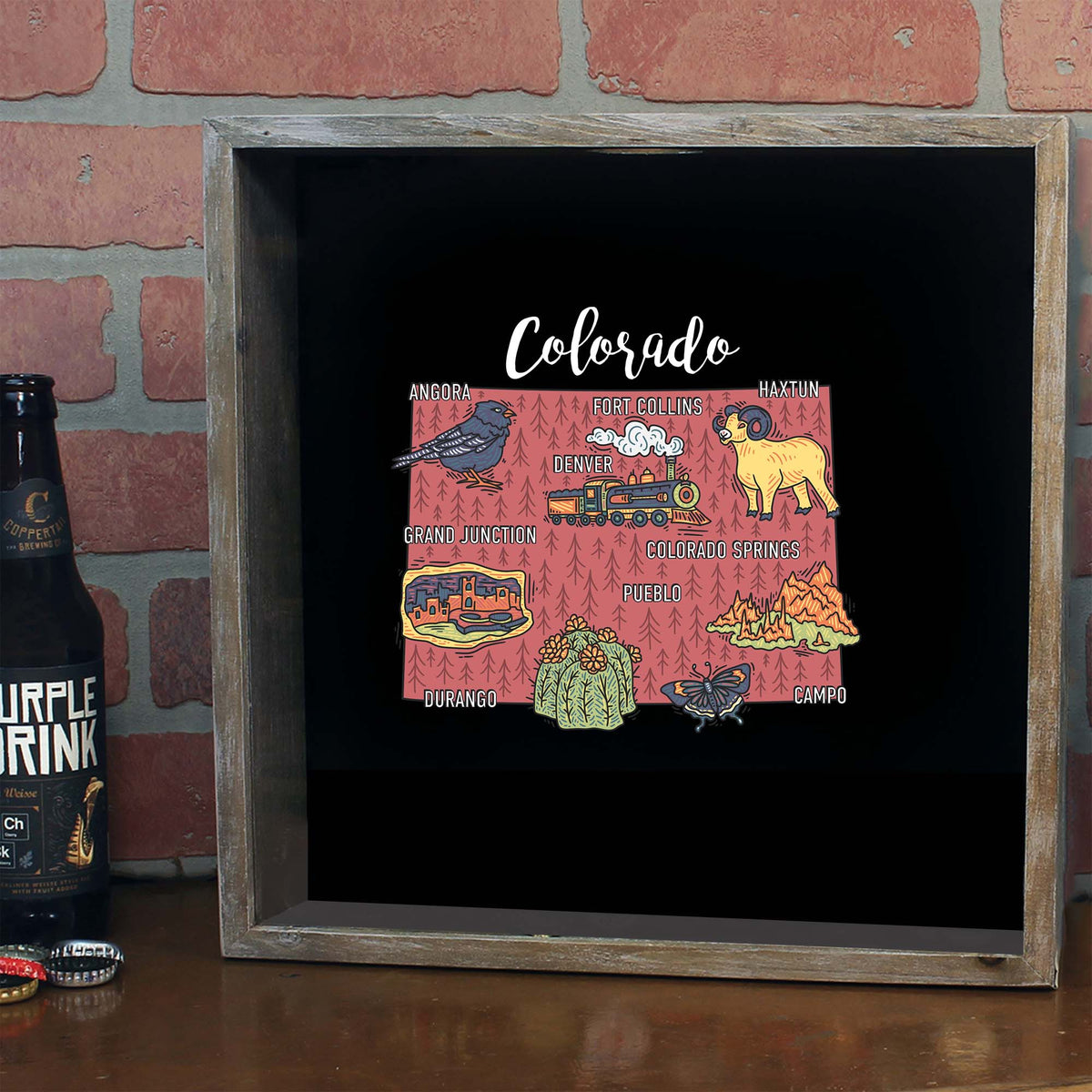 Torched Products Barware Colorado / Gray State Map Design Shadow Box