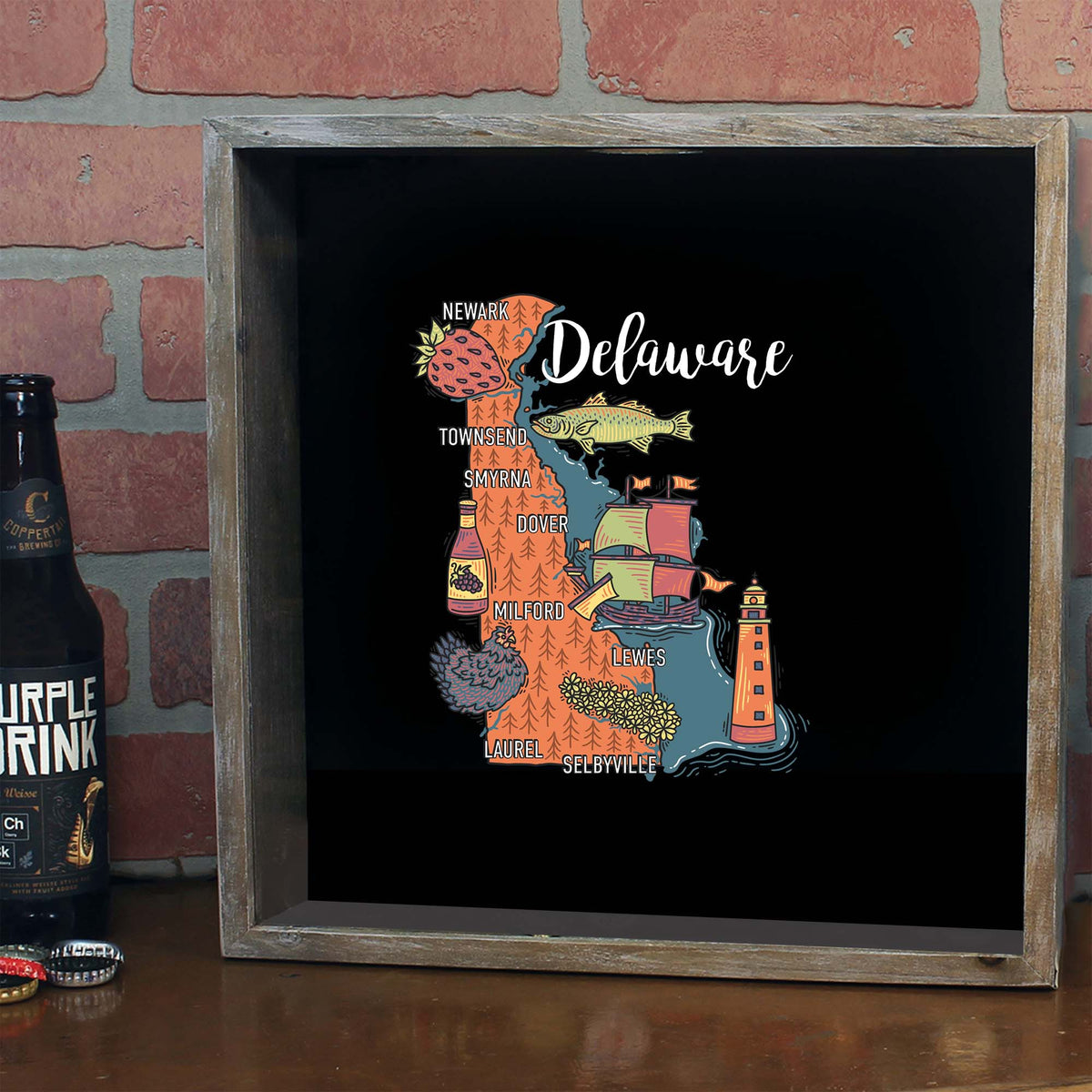 Torched Products Barware Delaware / Gray State Map Design Shadow Box