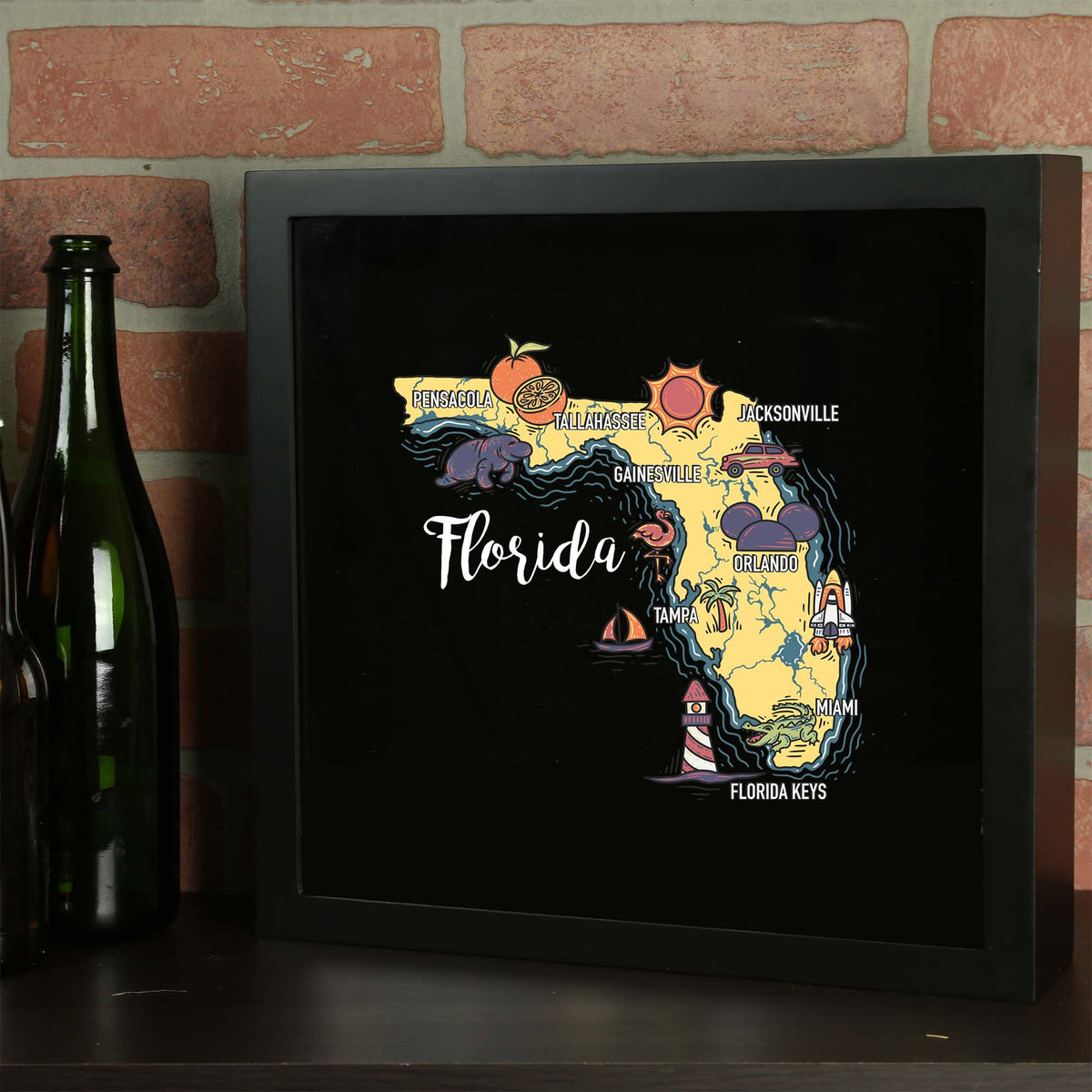 Torched Products Barware Florida / Black State Map Design Shadow Box