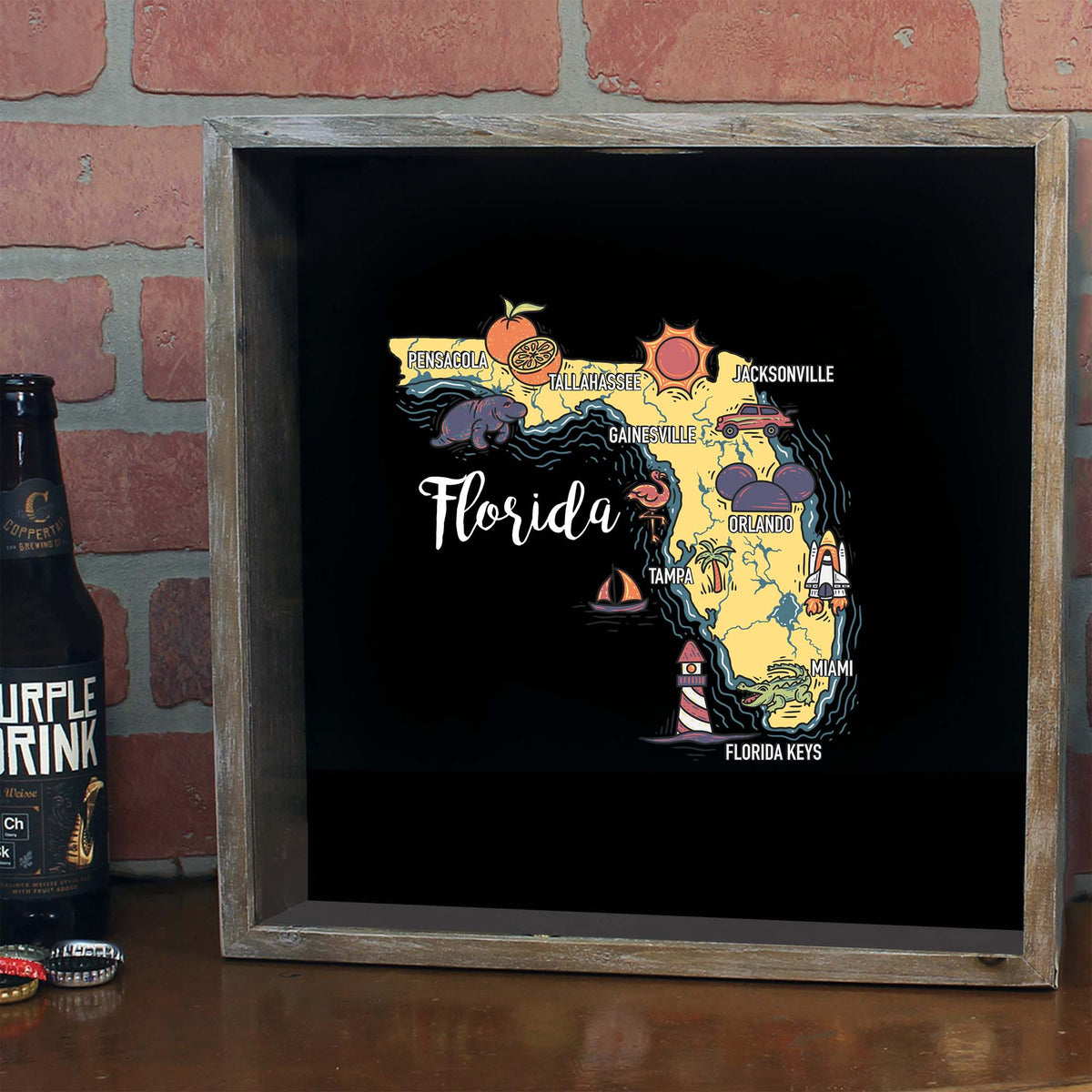 Torched Products Barware Florida / Gray State Map Design Shadow Box