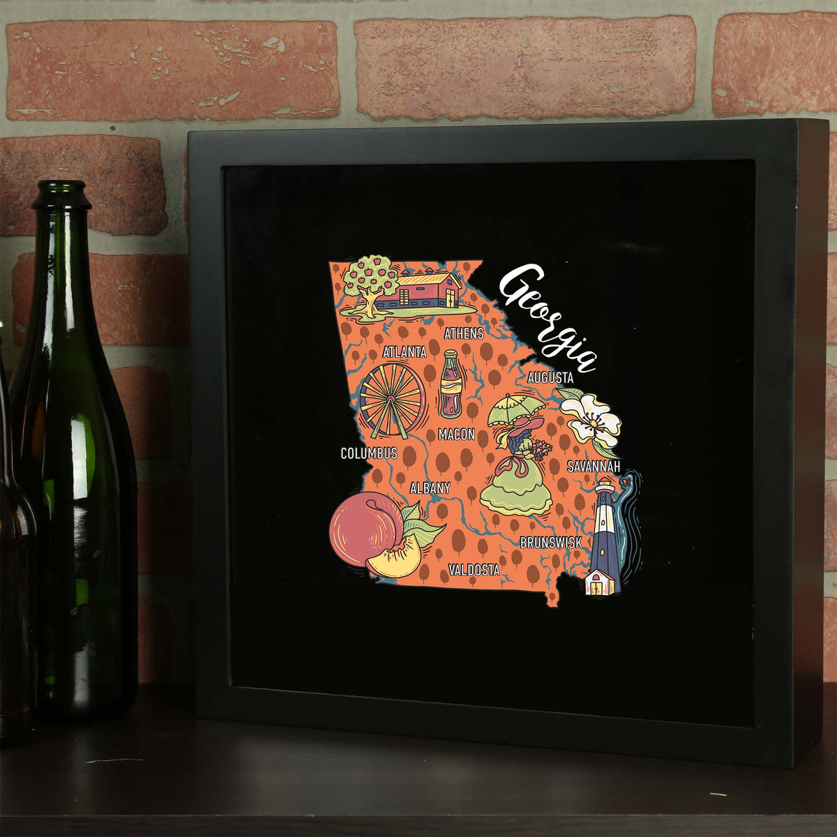Torched Products Barware Georgia / Black State Map Design Shadow Box