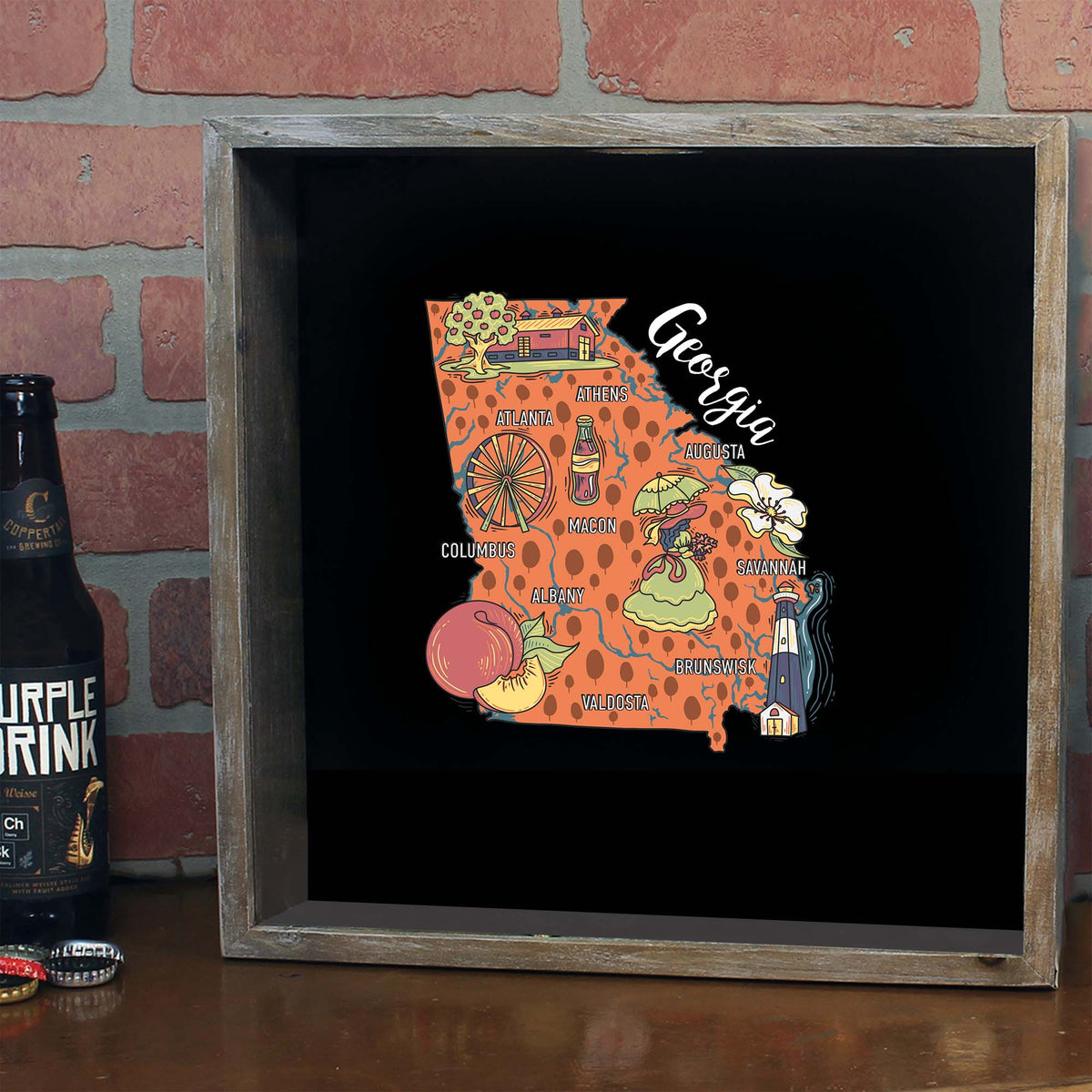 Torched Products Barware Georgia / Gray State Map Design Shadow Box