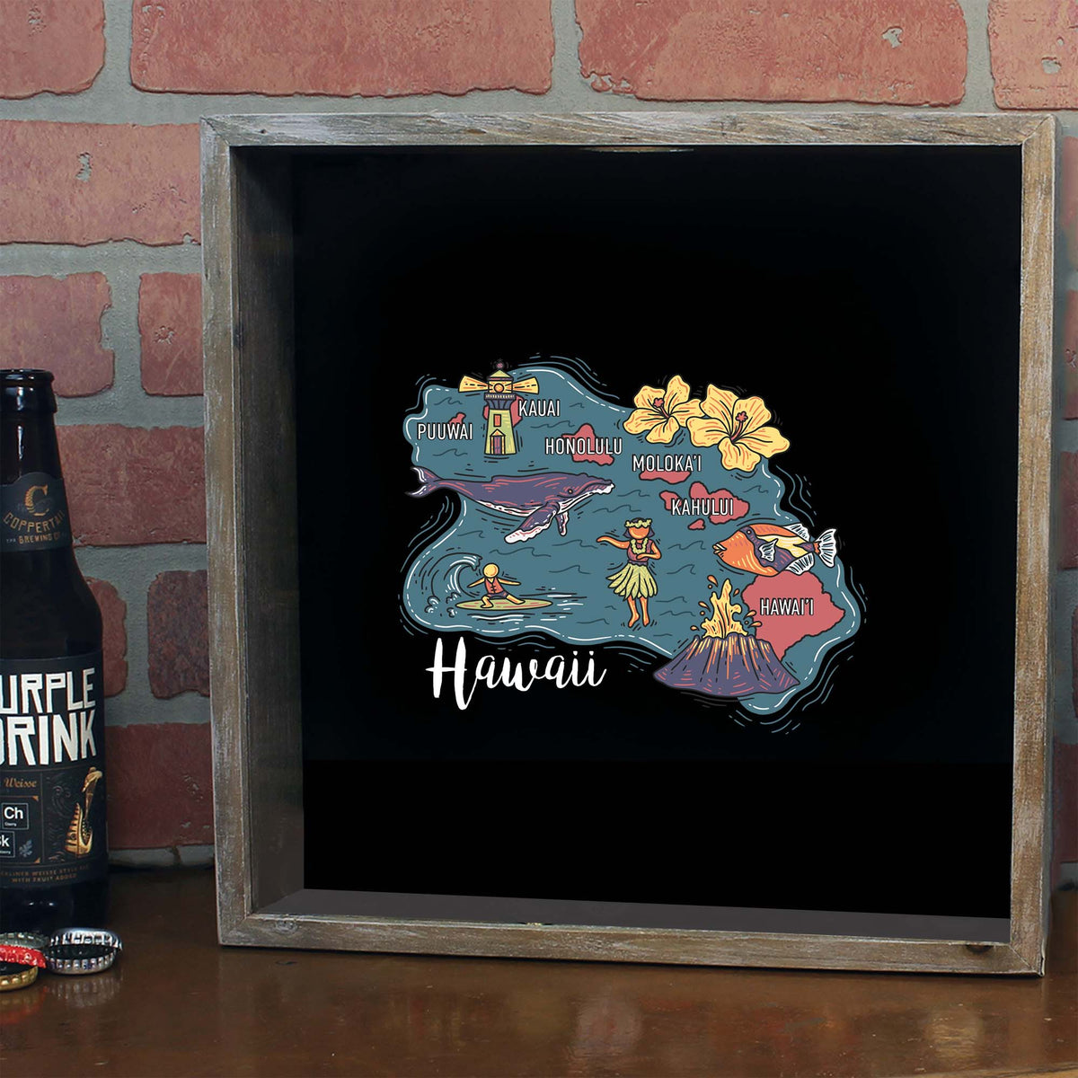 Torched Products Barware Hawaii / Gray State Map Design Shadow Box