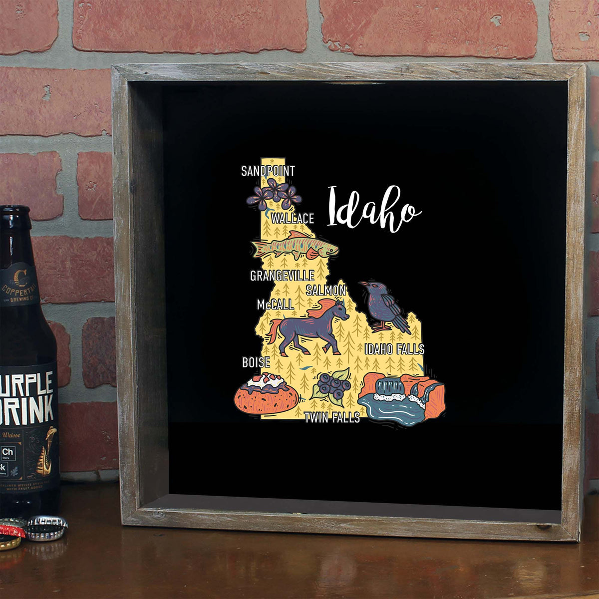 Torched Products Barware Idaho / Gray State Map Design Shadow Box