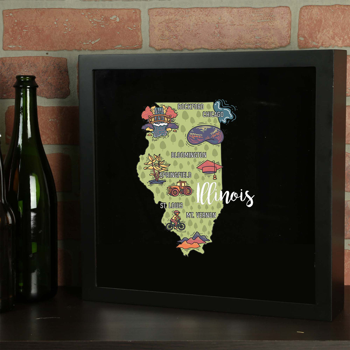 Torched Products Barware Illinois / Black State Map Design Shadow Box