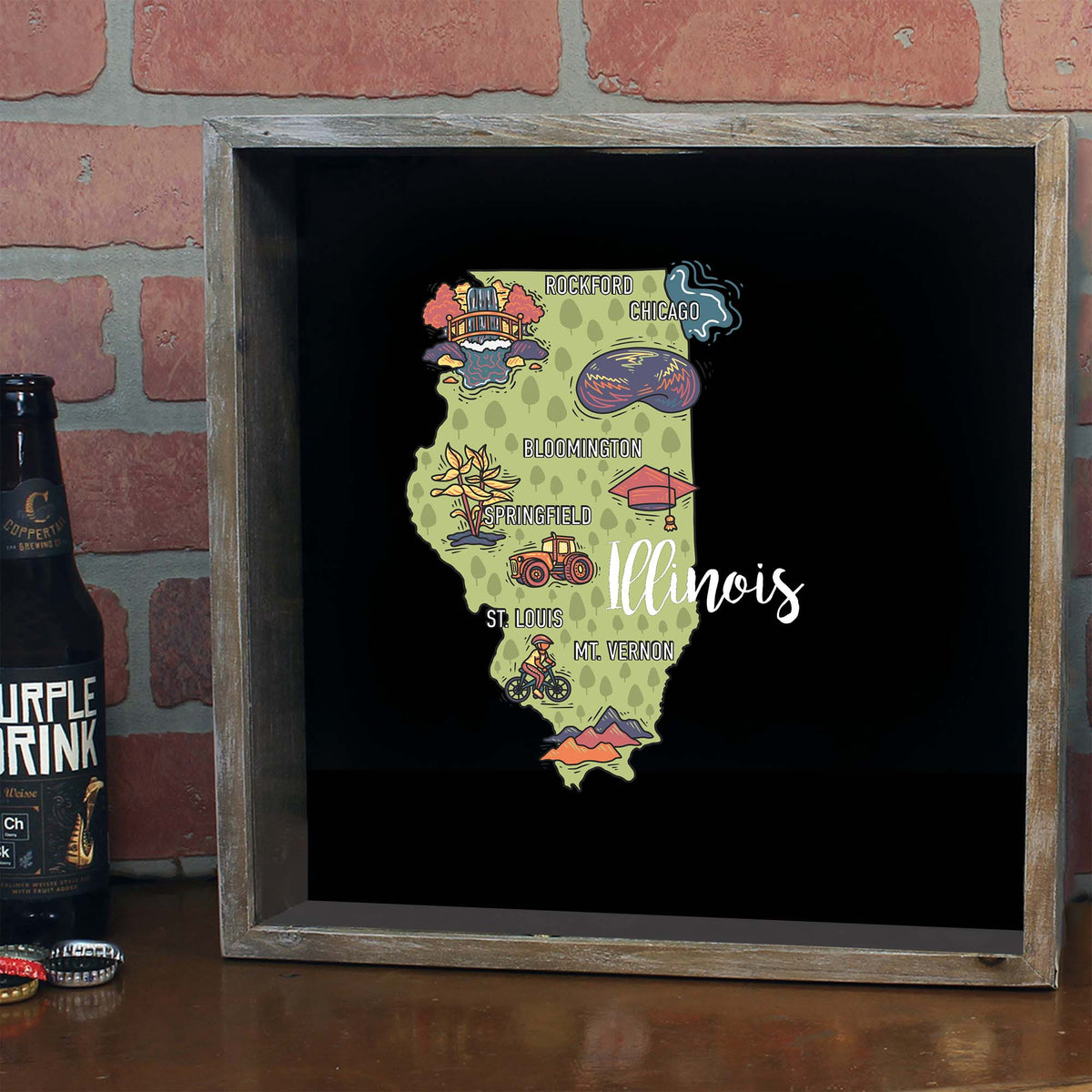 Torched Products Barware Illinois / Gray State Map Design Shadow Box