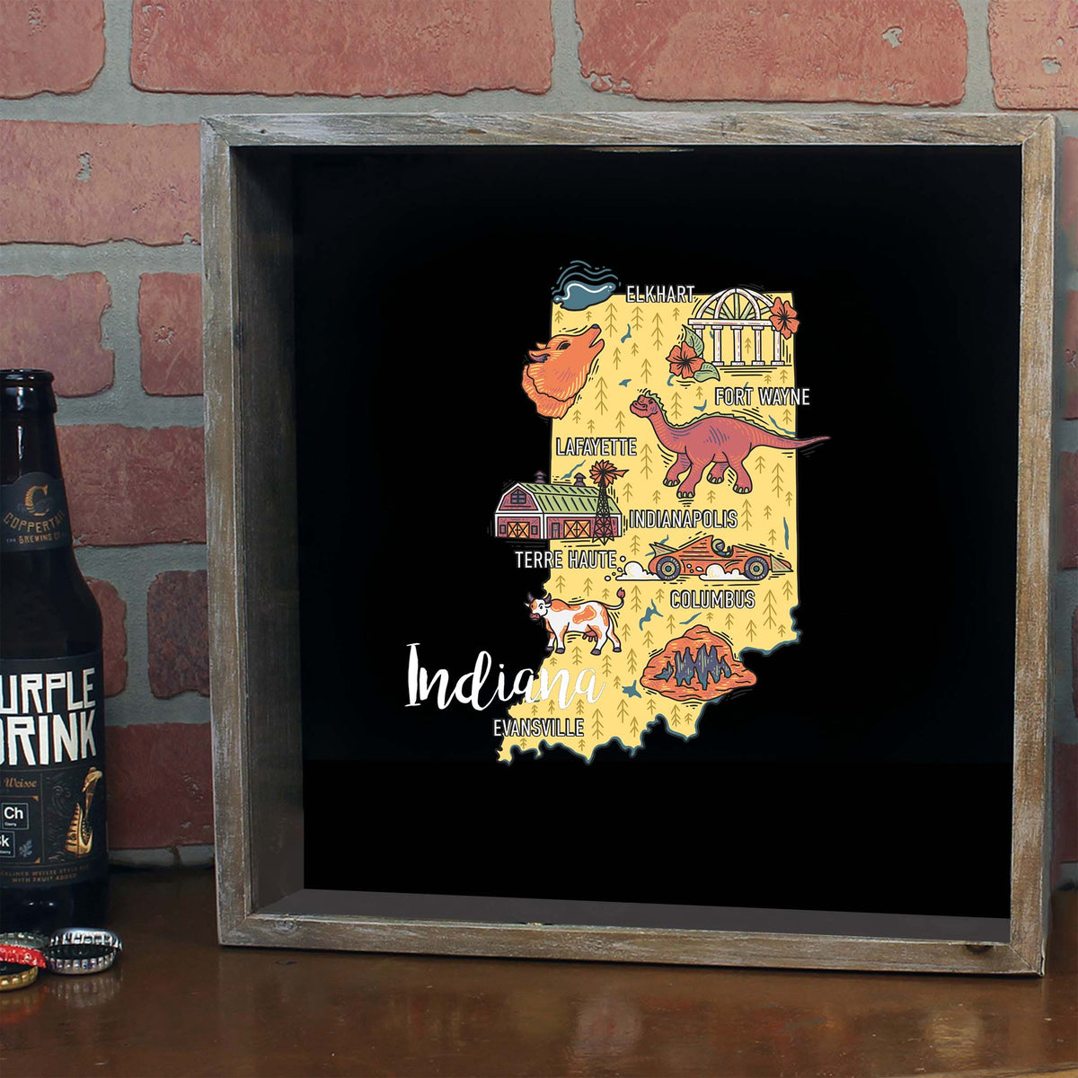 Torched Products Barware Indiana / Gray State Map Design Shadow Box