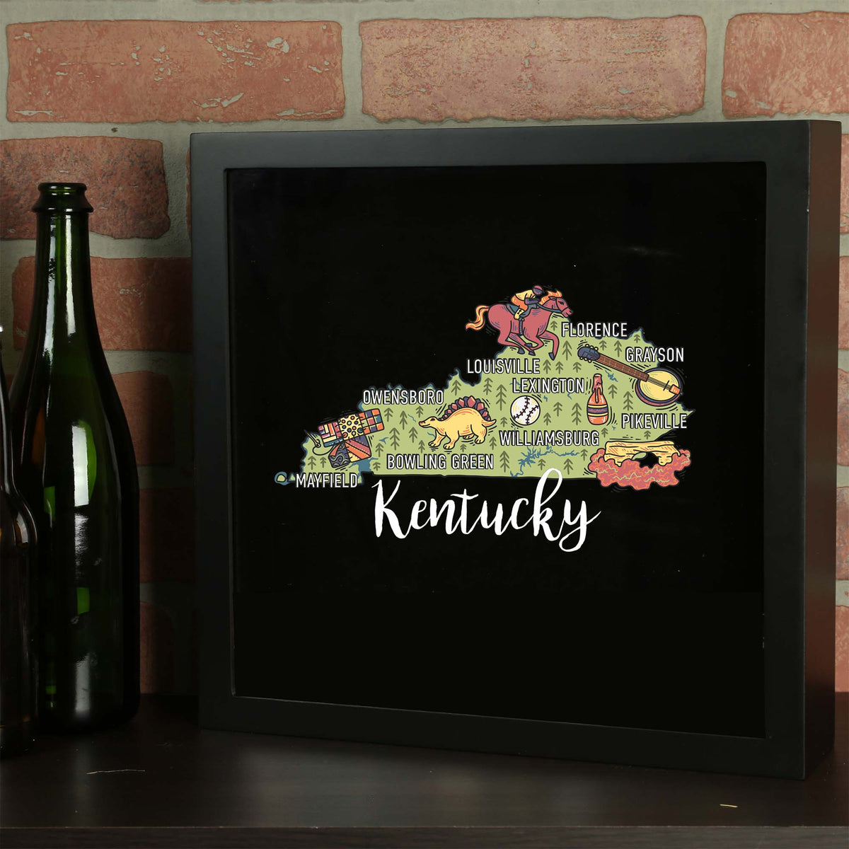 Torched Products Barware Kentucky / Black State Map Design Shadow Box