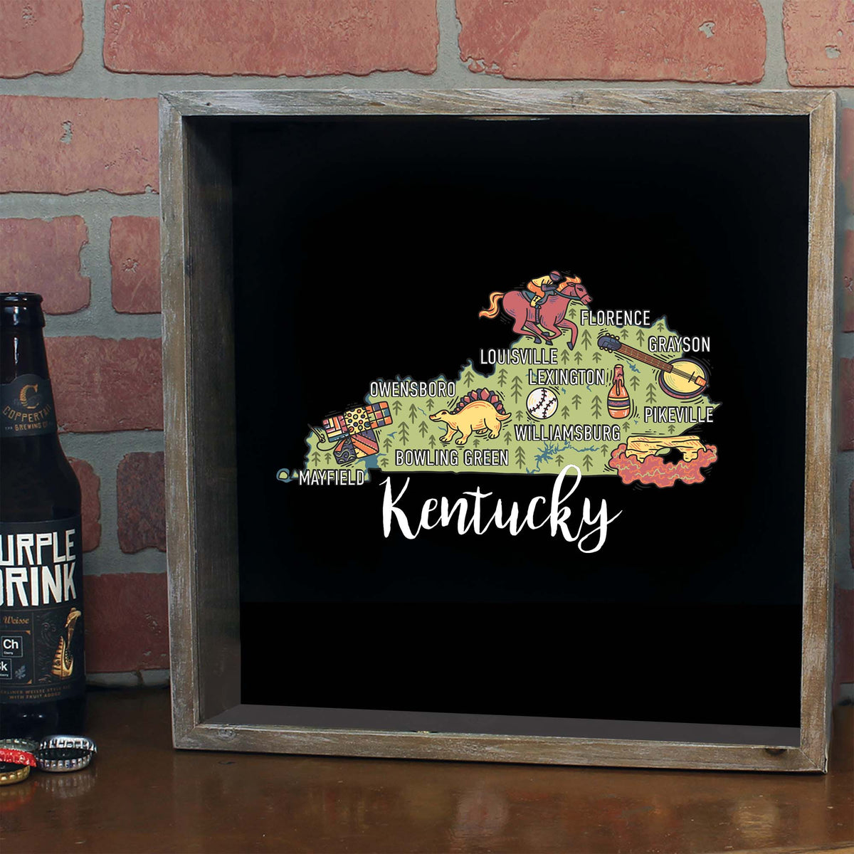 Torched Products Barware Kentucky / Gray State Map Design Shadow Box