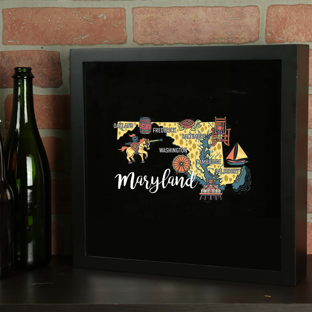 Torched Products Barware Maryland / Black State Map Design Shadow Box