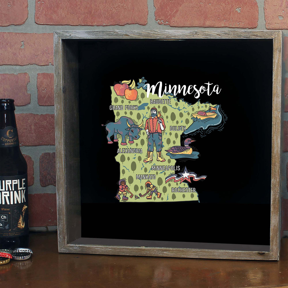 Torched Products Barware Minnesota / Gray State Map Design Shadow Box