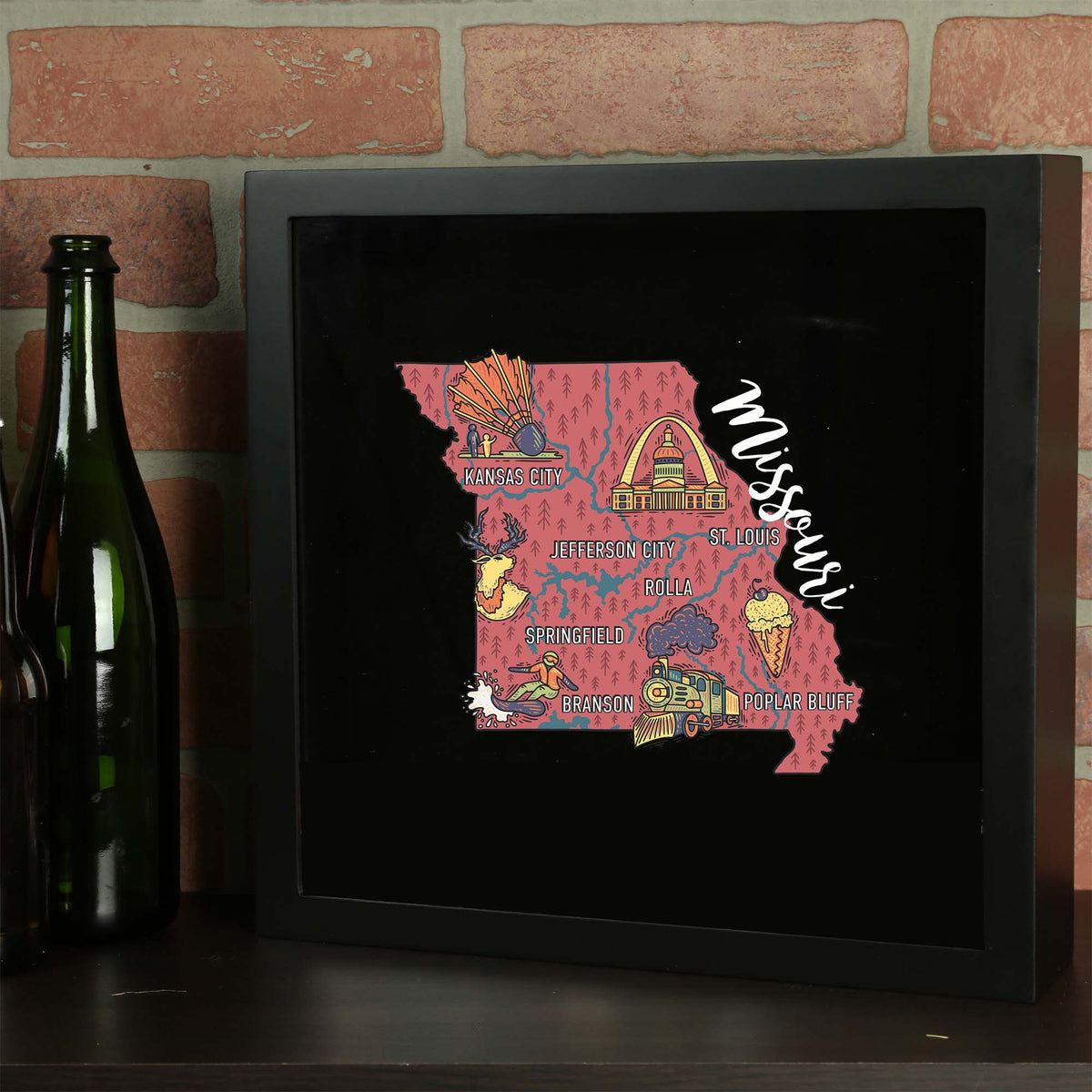 Torched Products Barware Missouri / Black State Map Design Shadow Box