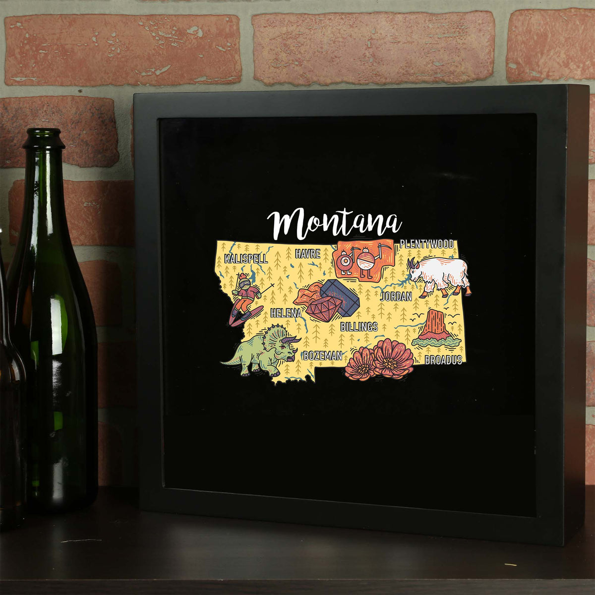 Torched Products Barware Montana / Black State Map Design Shadow Box